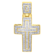 10K Yellow Gold Diamond Mini Domed Outline Cross Pendant 1.45" Mens Charm 1/4 Ct