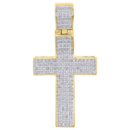 10K Yellow Gold Genuine Diamond Cross Concave Pendant 1.95" Mens Charm 0.50 Ct.