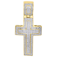 10K Yellow Gold Diamond Domed Outline Puff Cross Pendant 1.95" Mens Charm 1/2 Ct