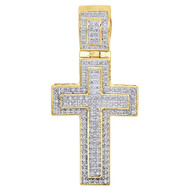 10K Yellow Gold Diamond Cross Concave Outline Pendant 1.95" Mens Charm 1/2 Ct