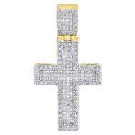 10K Yellow Gold Round & Princess Diamond Cross Pendant 1.45" Flat Charm 1 ct.