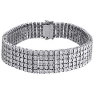 5 Row Mens Diamond Bracelet .925 Sterling Silver Round Cut 2 Ct