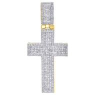 10K Yellow Gold Round & Princess Diamond Cross Pendant 2" Concave Charm 1.62 ct.