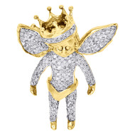 10K Yellow Gold Diamond 3D Angel Pendant Crown Charm Fully Iced Piece 0.80 Ct.