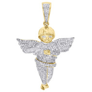10K Yellow Gold Genuine Diamond 3D Baby Angel Pendant 1.85" Pave Charm 0.87 CT.