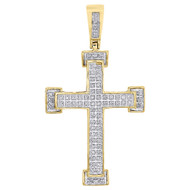 10K Yellow Gold Real Diamond Mini Cross Pendant 1.75" Mens Dome Charm 1/5 ct.