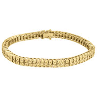 Yellow Diamond Bracelet Mens 2 Row 925 Sterling Silver Round Link Design 0.32 CT