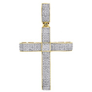 10K Yellow Gold Real Diamond Cross Pendant 2.10" Mens Dome Concave Charm 1/2 ct.
