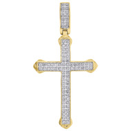 10K Yellow Gold Real Diamond Mini Cross Pendant 2" Mens Pointed Charm 1/4 ct.