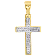 10K Yellow Gold Genuine Diamond Mini Cross Pendant 1.65" Mens Pave Charm 1/6 ct.