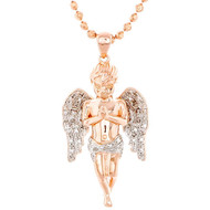 Mini Angel Cherub Real Diamond Pendant .925 Charm 0.25 Ct with Moon-cut Chain