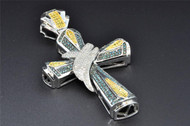Blue & Yellow Diamond Cross Pendant 1.25 CT 10K White Gold Charm 2.50 Inch