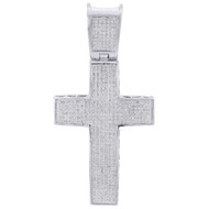 Diamond Cross Charm 10K White Gold Mens Jesus Round Cut Fashion Pendant 0.95 Ct.