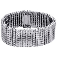 Mens Sterling Silver Real Diamond 8 Row Tennis Bracelet 25mm Miracle Set 8.50"