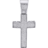 Diamond Cross Charm 10K White Gold Mens Jesus Round Cut Fashion Pendant 0.50 Ct.