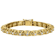 Solid 10K Yellow Gold Raised 3D Link Solitaire Round Diamond Bracelet 7.5mm 8 Ct