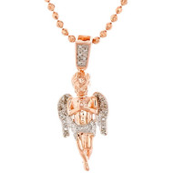 Mini Angel Cherub Real Diamond Pendant .925 Charm 0.10 Ct with Moon-cut Chain
