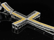Black & Yellow Diamond Cross Flat Concave Pendant Mens 10K White Gold Charm 1 Ct