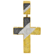 Black and Yellow Diamond Cross Charm Yellow Gold Mens Fashion Pendant 0.90 Ct.