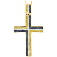 Black and Yellow Diamond Cross Charm Yellow Gold Mens Fashion Pave Pendant 1 Ct.