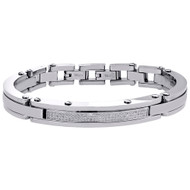 Mens Stainless Steel Genuine White Diamond Bangle Bracelet 9.5mm ID Link 0.65 CT