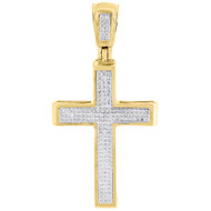 Diamond Cross Pendant 10K Yellow Gold Mens Round Cut Flat Pave Charm 0.50 Ct.