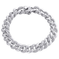 Miami Cuban Diamond Bracelet Mens .925 Sterling Silver 8" Pave Round Cut 3 Ct.