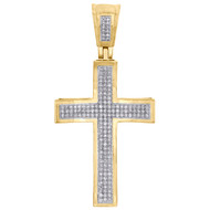 10K Yellow Gold Diamond Concave Dipped Cross Pendant 2" Mens Pave Charm 7/8 CT.