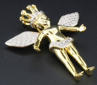 Diamond Mini Angel Pendant .925 Sterling Silver Crown on Head Pave Charm 0.25 Ct.