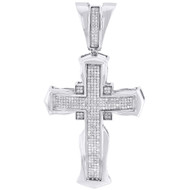 Real Diamond Cross Pendant Mens White Gold Round Cut Fashion Pave Charm 0.95 Ct.