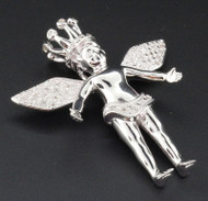 Diamond Mini Angel Pendant .925 Sterling Silver Crown on Head Pave Charm 0.25 Ct