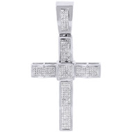 Real Diamond Cross Pendant 10K White Gold Round Cut Wavy Pave Charm 0.81 Ct.