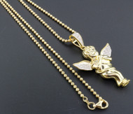 Diamond Mini Angel Pendant .925 Sterling Silver Pave Charm 0.20 Ct. w/ Chain