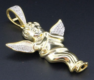 Diamond Mini Angel Pendant .925 Sterling Silver Round Cut Pave Charm 0.20 Ct.
