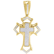 Genuine Diamond Cross Pendant Mens Yellow Gold Mini Domed Pave Charm 0.55 Ct.