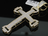 1.13C MENS YELLOW GOLD PAVE DIAMOND DOMED CROSS CHARM