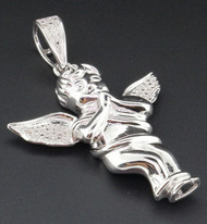 Diamond Mini Angel Pendant Mens 925 Sterling Silver Round Cut Pave Charm 0.20 Ct