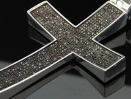 MENS .925 STERLING SILVER BLACK DIAMOND PAVE CROSS CHARM 2 CT.