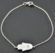 Hamsa Hand Diamond Bracelet 14k White Gold Khamsa Palm Shape Amulet White Enamel