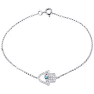 14K White Gold Ladies Pave Diamond Hamsa Hand of God 7 inch Bangle / Bracelet