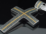 Blue & Yellow Diamond Cross Pendant Mens .925 Sterling Silver Round Pave Charm