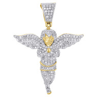 10K Yellow Gold Diamond Praying Angel Wing Pendant 1.70" Pave Charm 1.25 ct.