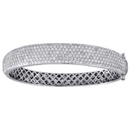 Diamond Domed Bangle 14K White Gold Ladies Round Cut Pave Bracelet 6.75 Ctw.