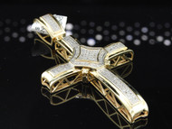 Mens 10K Yellow Gold 0.50 Ct. Designer White Diamond Cross Jesus Charm Pendant
