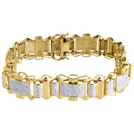 Diamond Statement Link Bracelet Mens 10K Yellow Gold 8" Pave Round Cut 2.60 CT.