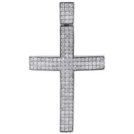 Genuine Diamond Cross Charm 10K White Gold 1.72" Round Cut Pave Pendant 3.47 Ct.