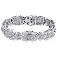 Mens 10K White Gold Real Diamond Fancy Designer Link Pave Bracelet 8" |  2.77 CT