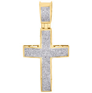 10K Yellow Gold Genuine Diamond Dome Cross Pendant 2.30" Mens Pave Charm 1/2 CT.