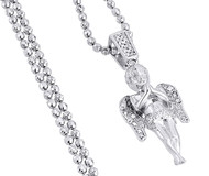 Mini Angel Cherub Real Diamond Pendant .925 Charm 0.10 Ct with Moon-cut Charm