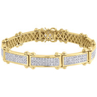 Diamond Statement Link Pave Bracelet Mens 10K Yellow Gold 8" Round Cut 6.29 Ct.